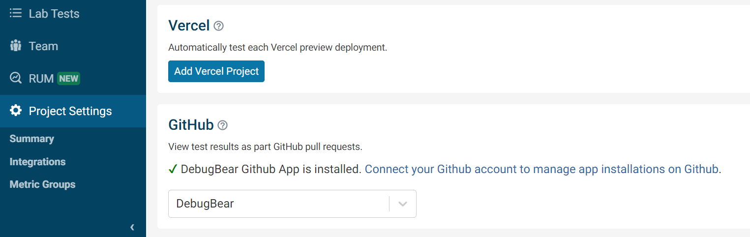 Message showing DebugBear Github app has been installed