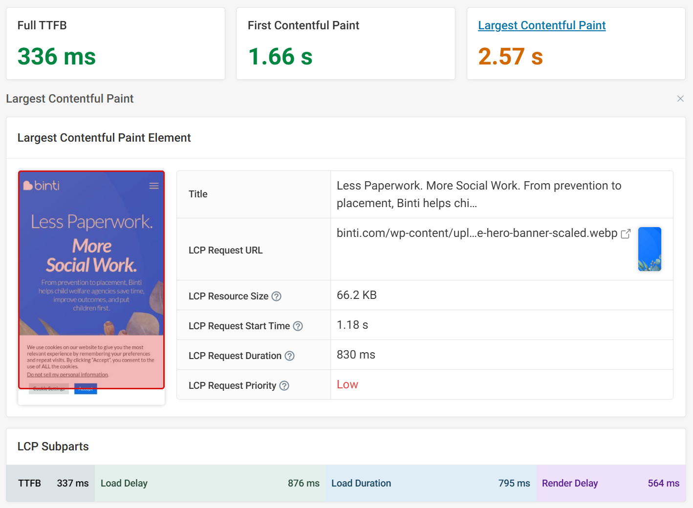 DebugBear free website speed test result LCP analysis