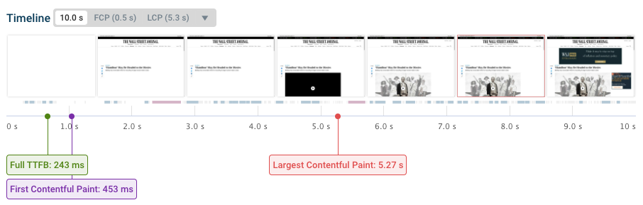 Wall street journal filmstrip showing page rendering progress