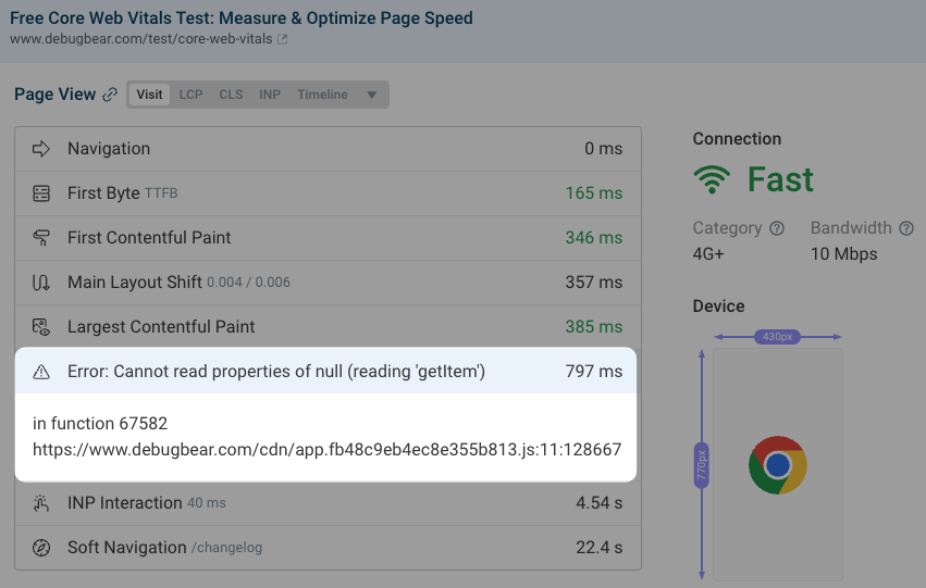Page view with errors