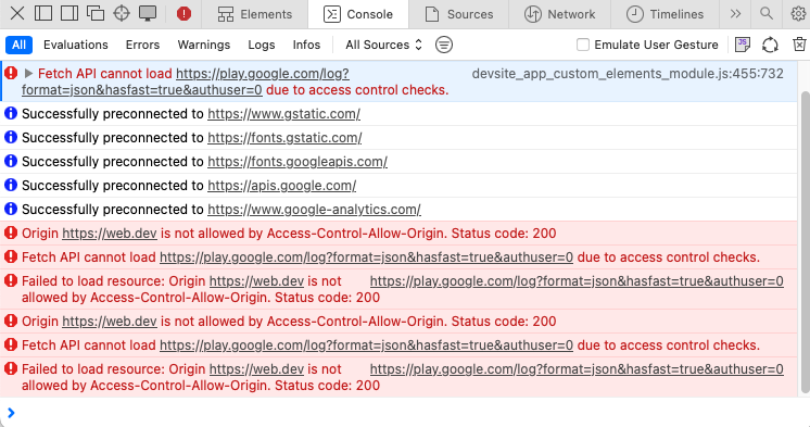 Safari browser console output