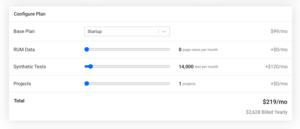 Web performance monitoring pricing calculator
