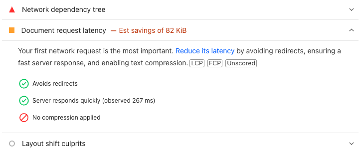 Screenshot of PageSpeed Insights compression check