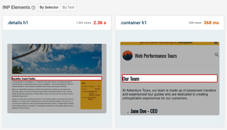 DebugBear INP interaction element breakdown