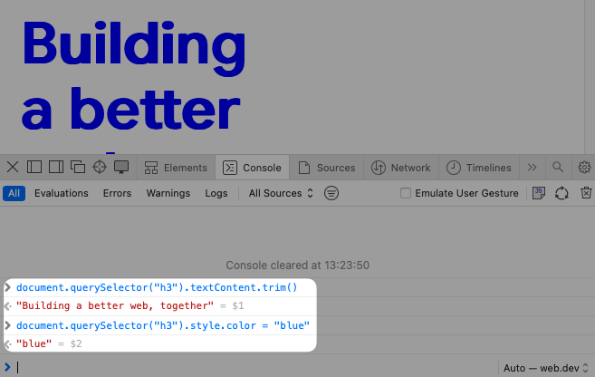 JavaScript console in Safari devtools