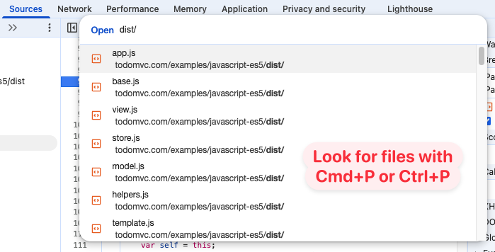 File search in Chrome DevTools sources panel