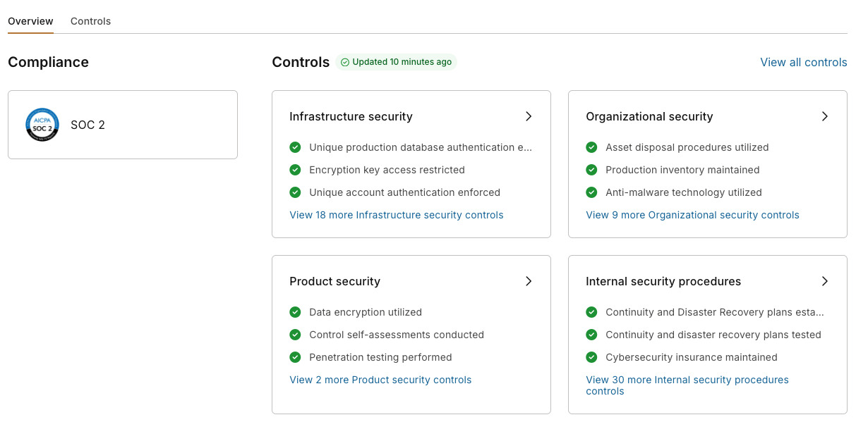 DebugBear trust center for SOC 2 controls