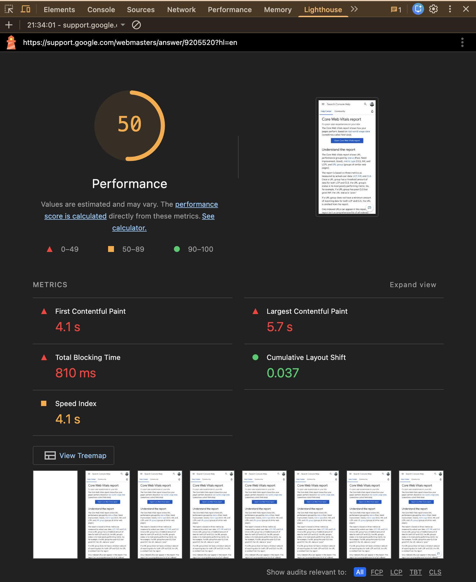 Lighthouse test result