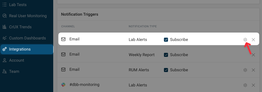 Editing alert settings