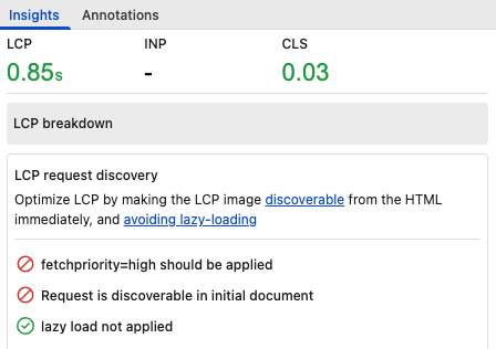 LCP request discovery in Chrome DevTools