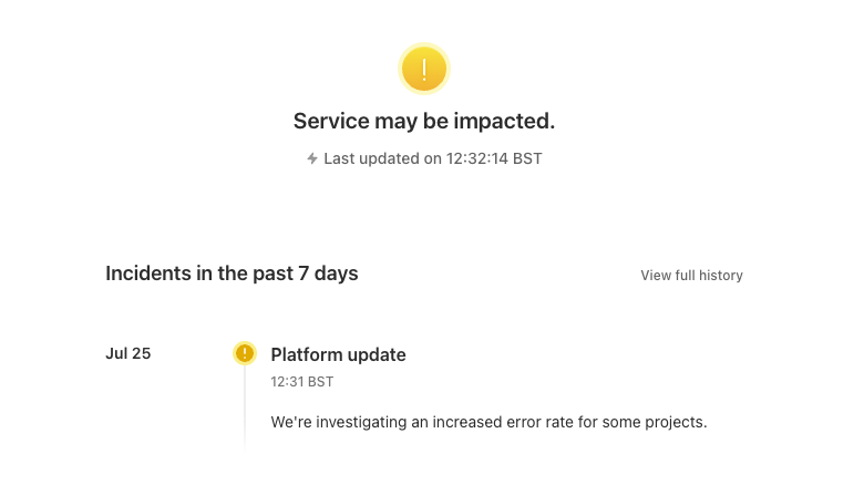 Oh Dear status page with custom notes