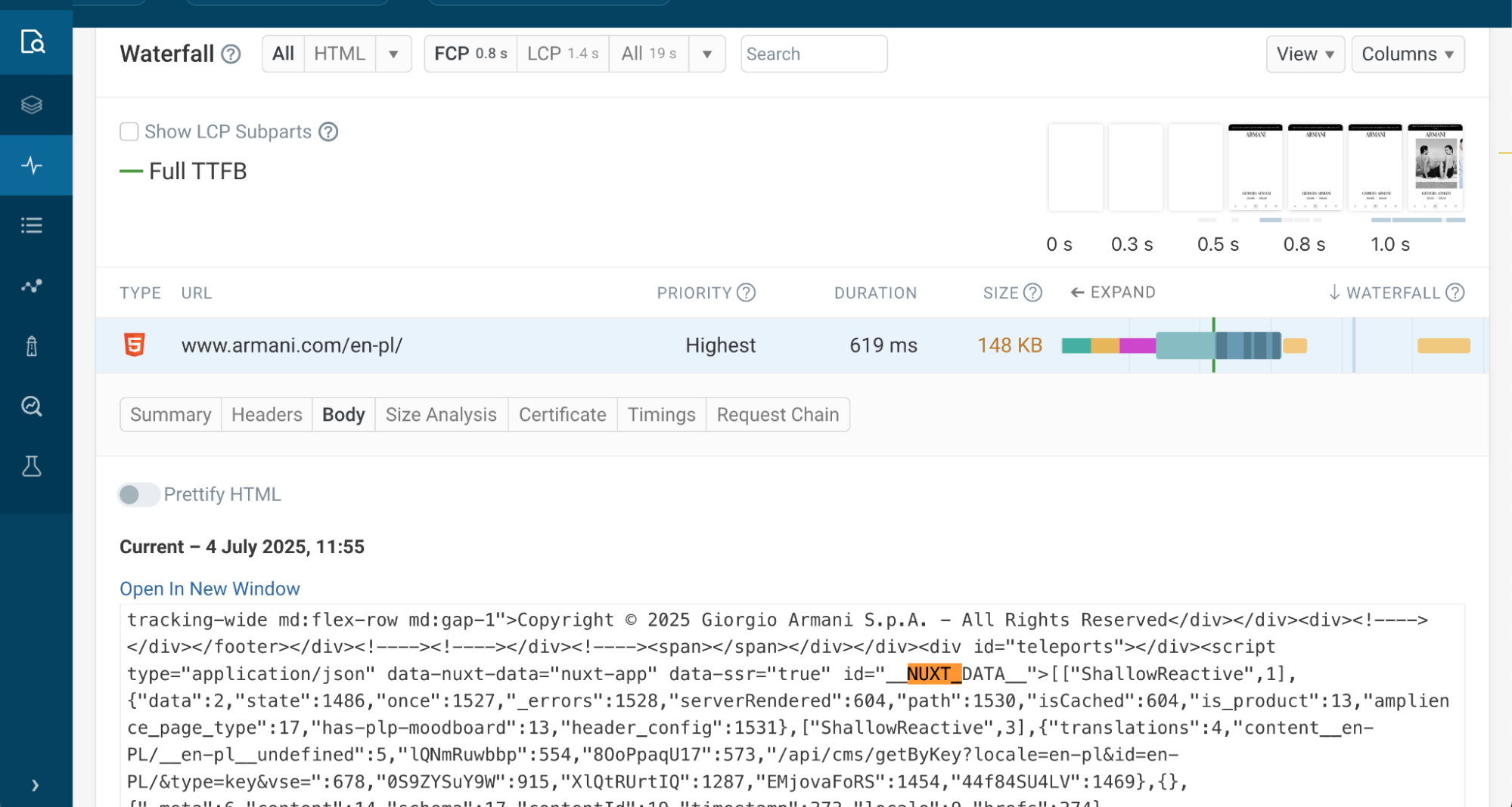 HTML response body