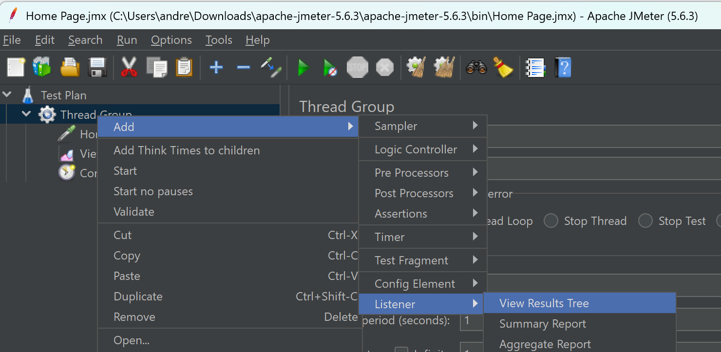 Adding a View Results Tree to Jmeter