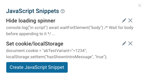 JavaScript snippet dialog