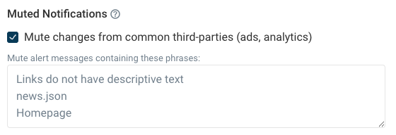 UI for muting specific site performance notifications