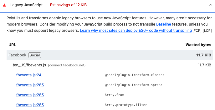 Legacy JavaScript audit