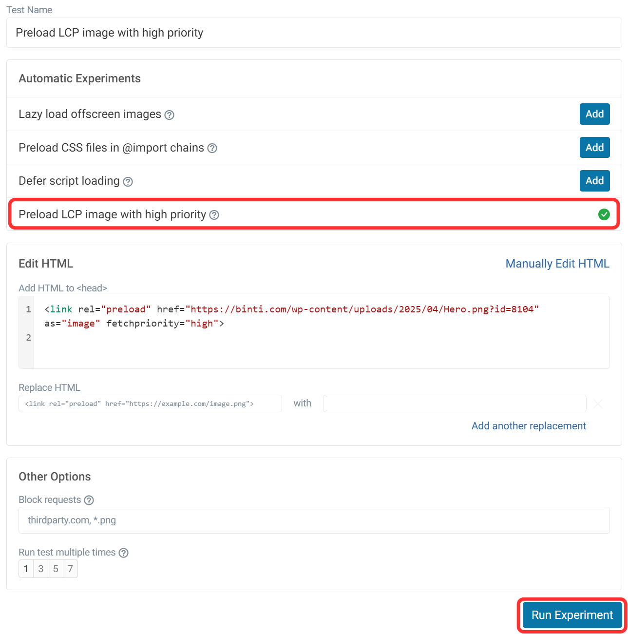 Preload LCP experiment