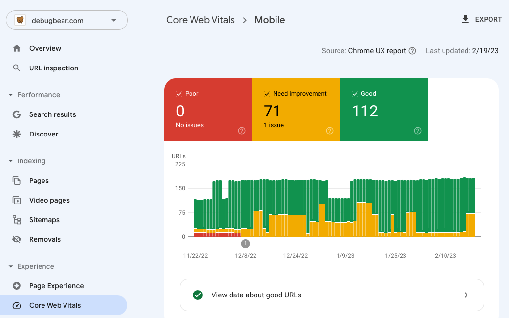 Web Vitals data in Search Console