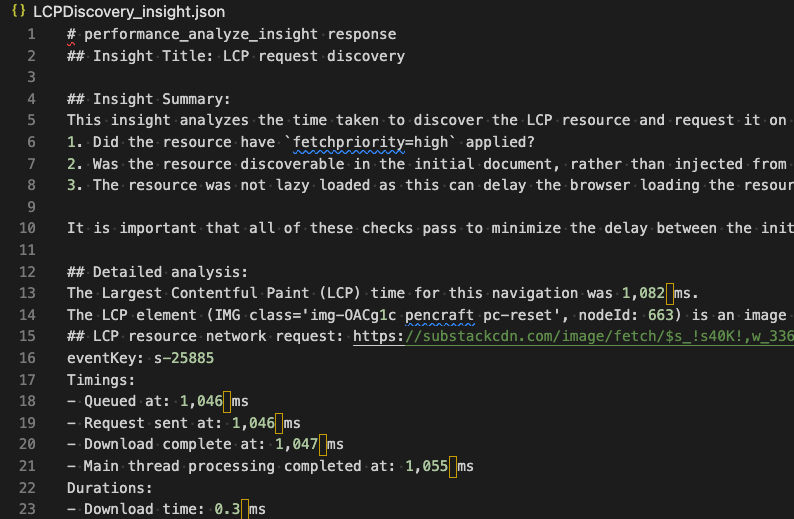 LCP request discovery data summary