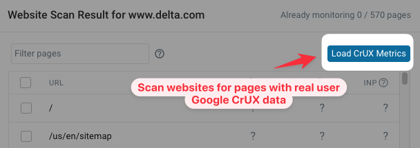CrUX data scan