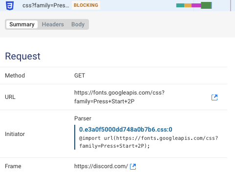 Google Fonts CSS request initiator