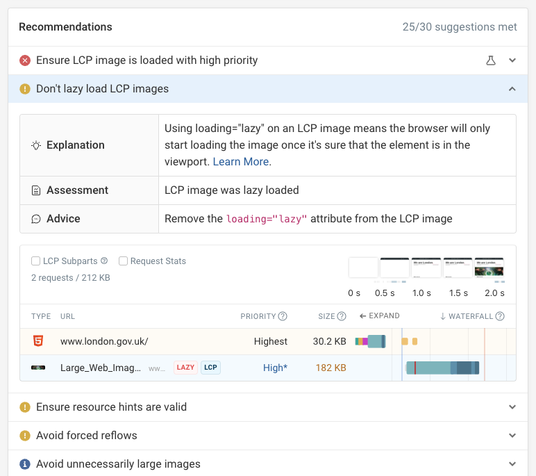 Web performance recommendation
