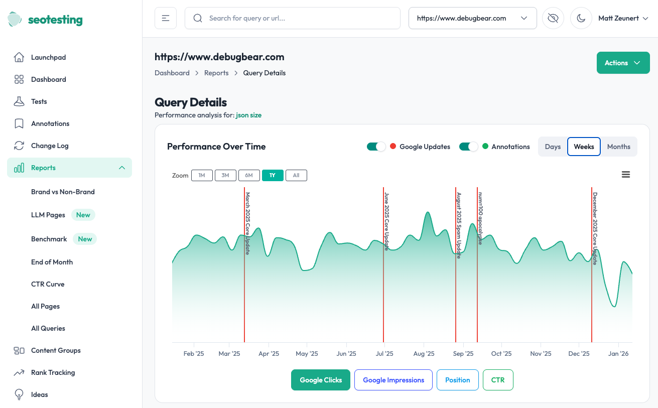 SEO Testing keyword report