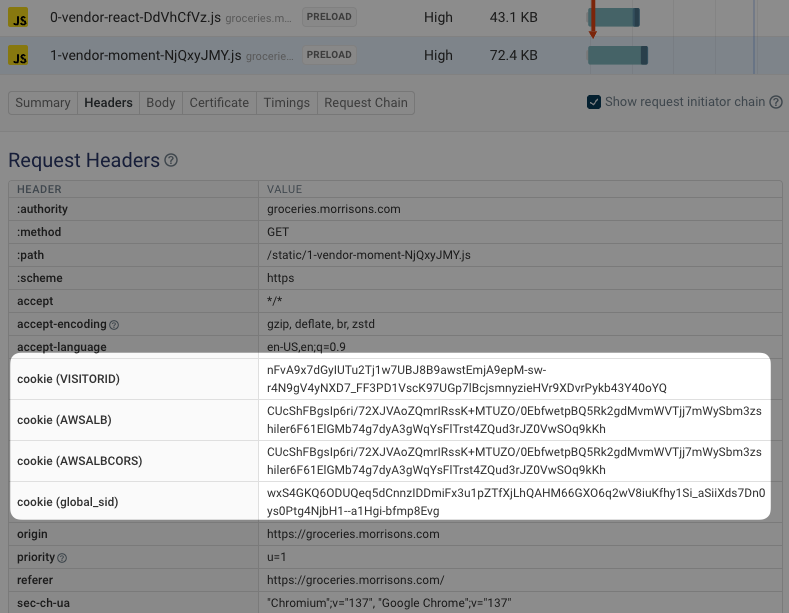 Cookie header transfer