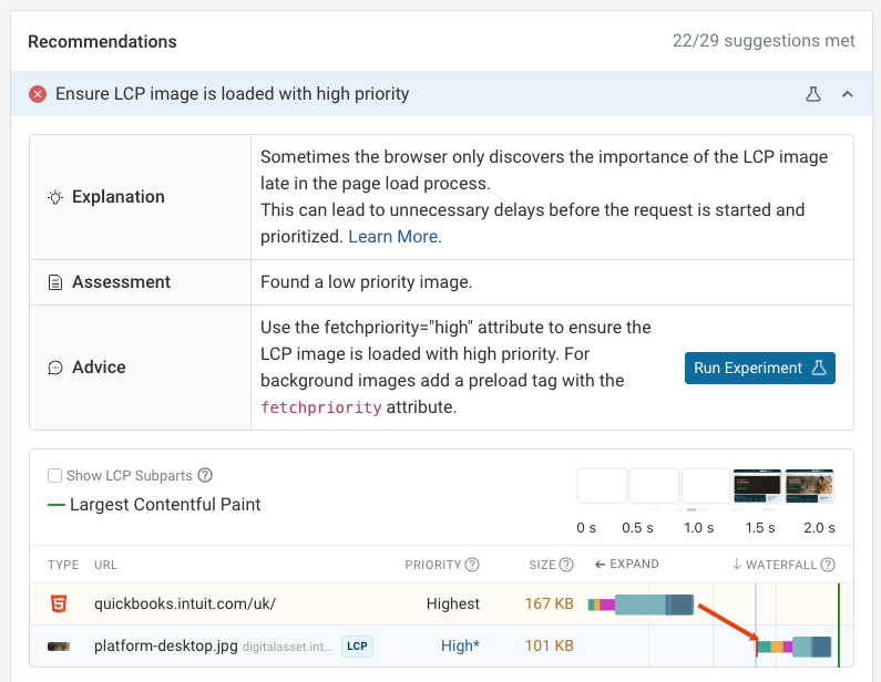 DebugBear page speed recommendation