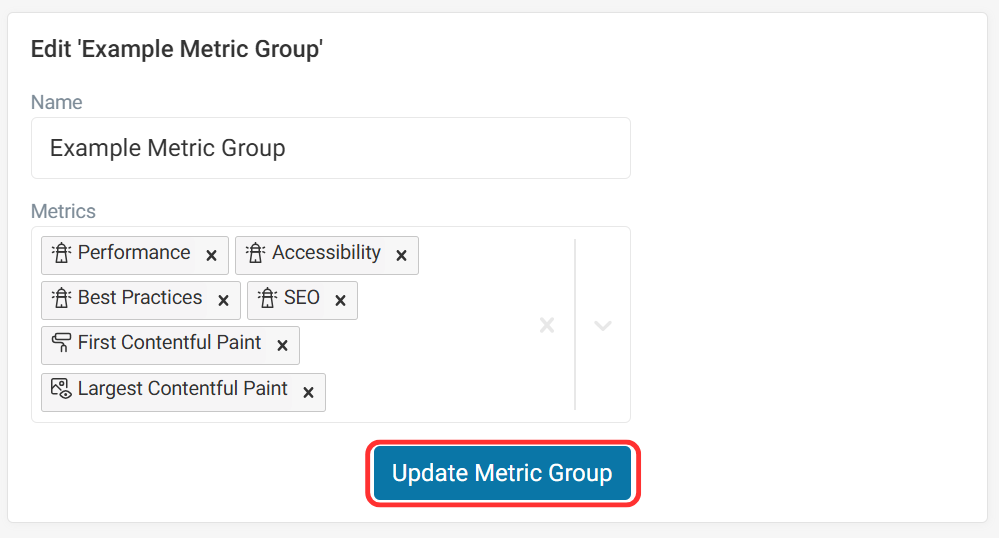 Edit A Metric Group in DebugBear