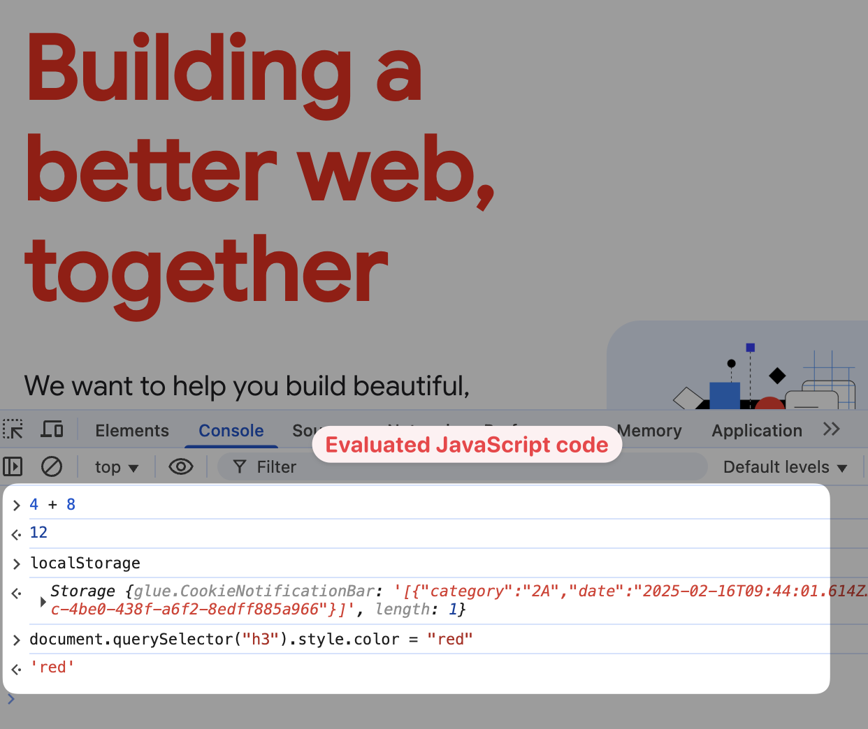 Page with code evaluated in the JavaScript console