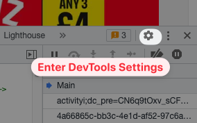 DevTools settings gear icon in the top right corner