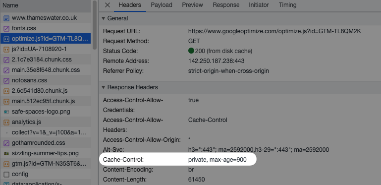 Cache enabled in headers