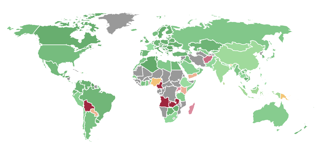 World map showing LCP in different countries