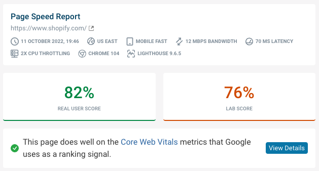 Google CruX field data and lab data